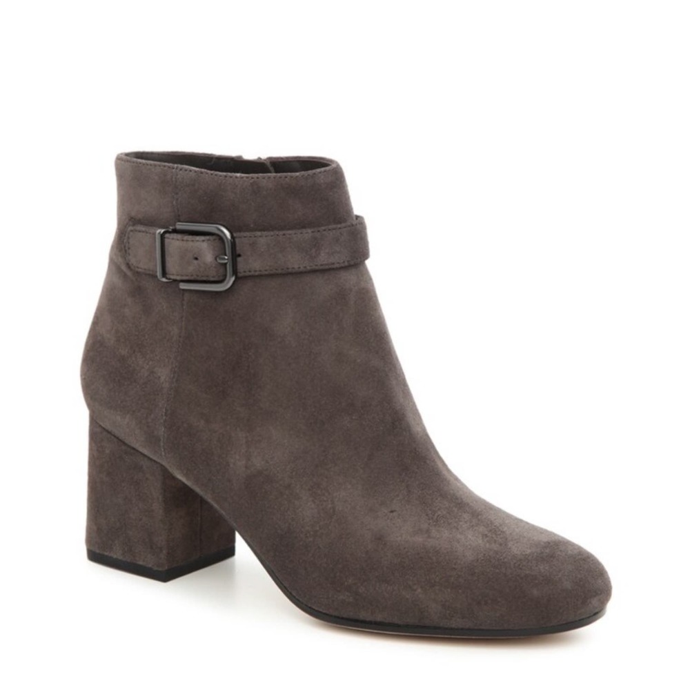 Via Spiga Grey Maxine Buckle Strap Heeled Ankle Boots 028 Steel Size 8M